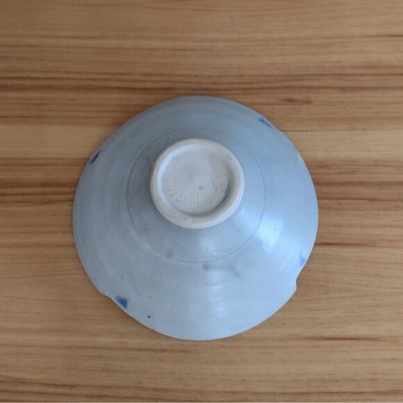 Vintage Signed Allen Studio Pottery Blue Floral Bowl Footed Trinket Cottage - Picture 5 of 8